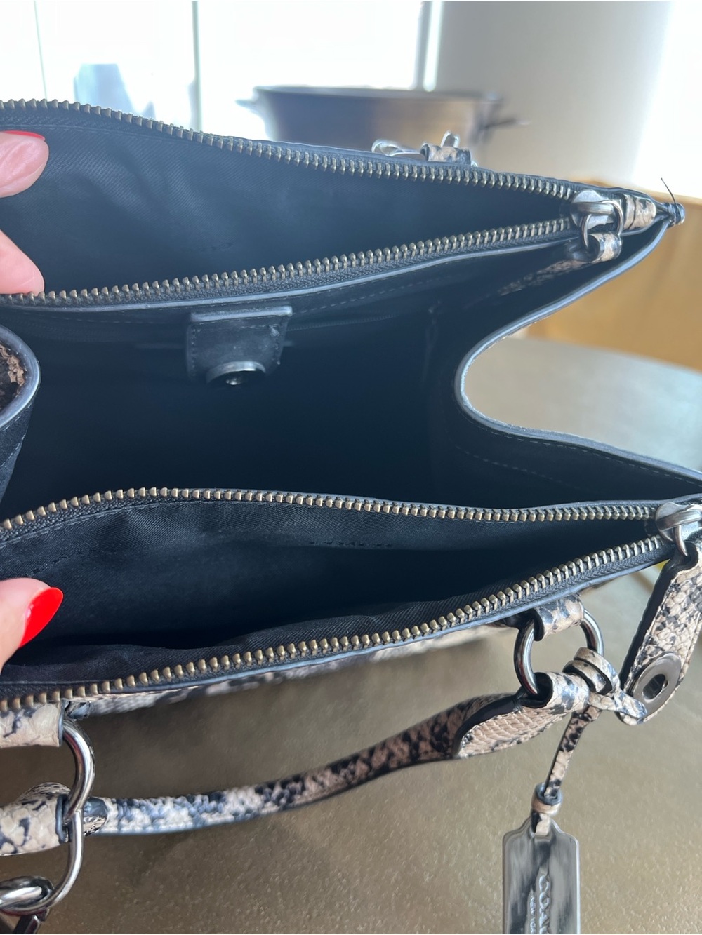Coach Snake-Print Leather Satchel in Black and Cream - Picture 5 of 12